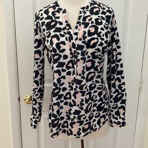 Talbots pink, white & black leopard top